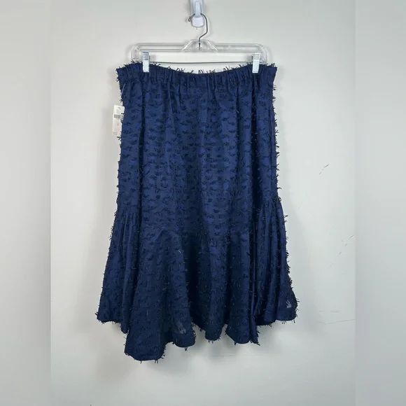 NWT Maeve Miranda Midi Skirt Womens Textured Navy Pull On Ladies XL Anthro - Picture 4 of 10